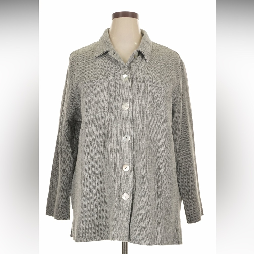 Soft Surroundings Soft Cozy Herringbone Button-Up Shacket in Heather Gray, Sz 2X